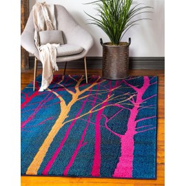 Unique Loom Estrella Collection Colorful Abstract Blue Area Rug (5' 0 x 8' 0)