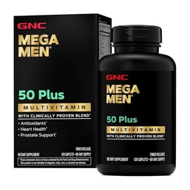 GNC Mega Men 50 Plus Multivitamin for Men | Antioxidants | Heart Health | Prostate and Circulatory Support | 120 Count