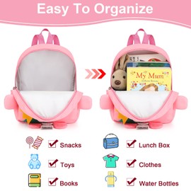 Accmor Toddler Leash Backpack Harness, Cute Kid Dinosaur Backpacks with Anti Lost Wrist Link Leashes, 4 in 1 Mini Child Harnesses Back Pack with Rope Rein Tether for Boys Girls Outdoor Walking (Pink)