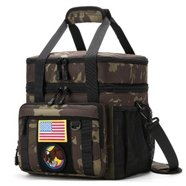 Gafetrey Expandable Large Tactical Lunch Box for Adults, Heavy Duty Durable Lunch Cooler Bag with MOLLE Lunch Pail for Work Camping Fishing Picnic (Black-Camo, 16L)