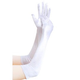 NebulaGlam 1920s Gloves Elbow Long Satin Gloves Women's Elegant Satin Classic Evening Gloves (White), White
