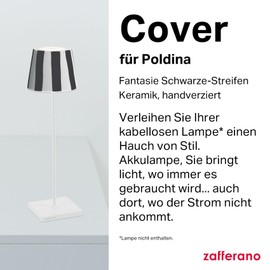 Zafferano, Poldina Cover, Hand-Decorated Ceramic Table Lamp Cover, Compatible with Poldina Lamps, Made in Italy, Diameter 13 x 10 cm, Colour White - Black Stripes