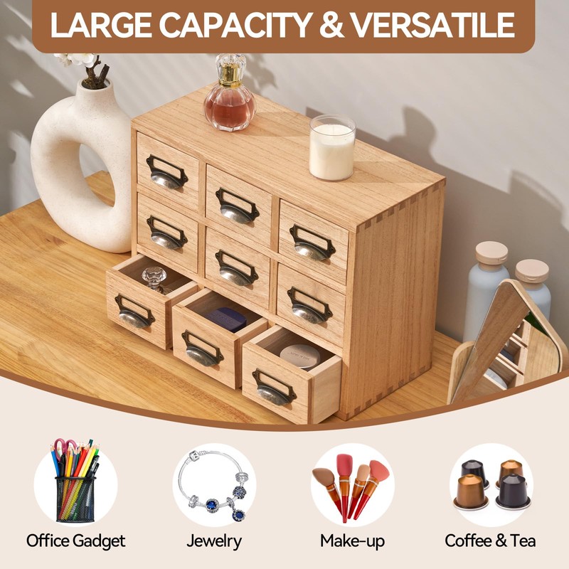 KIRIGEN Wood Drawer Organizer Desktop Storage Cabinet Box Drawers for