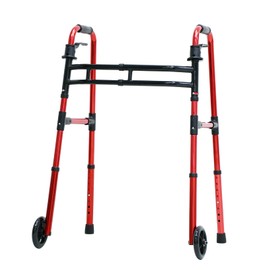 Loyoda Folding Walkers for Seniors Lightweight Walker with 5'' Front Wheel Height and Width Adjustable Aluminum Standard Walker for Elderly Handicap (Red)