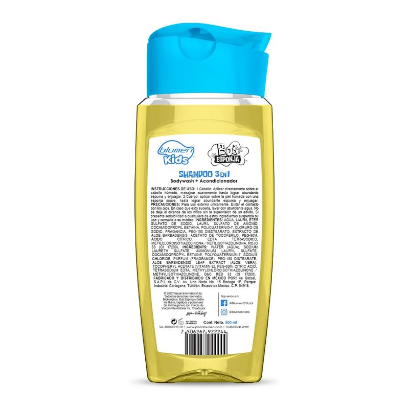 BLUMEN KIDS Shampoo 3en1 Bob Esponja Piña 500 ml