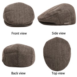 Wantonfy Beret Cap Men's Flat Cap Peaked Cap Gatsby Peaked Cap Newsboy Flat Cap Beret Hat 1920 Style Gatsby Costume Accessories, coffee herringbone