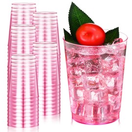 Minatee 100 Count Plastic Cups 10 Oz Disposable Party Cups Heavy Duty Wine Glasses for Birthday Wedding Thanksgiving Christmas Valentine Party Supplies(Pink)