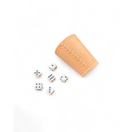 DELALO Leather Dice Cup Set, 5 Cups with 30 Cubes, 16 mm, Handmade, 9 cm x 7 cm, Natural