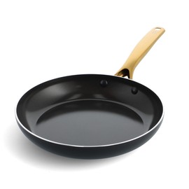 Blue Diamond 10" Nonstick Frying Pan Skillet, Diamond Infused PFAS & PTFE-Free Ceramic Pot, Dishwasher & Oven Safe, Gold Handle, Induction, Non Toxic Metal Utensil Safe, Egg & Omelet Pan, Black