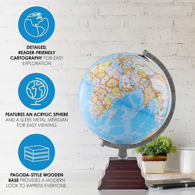 Waypoint Geographic Pacific Plus Globe, 12" Blue Ocean-Style World Globe,
