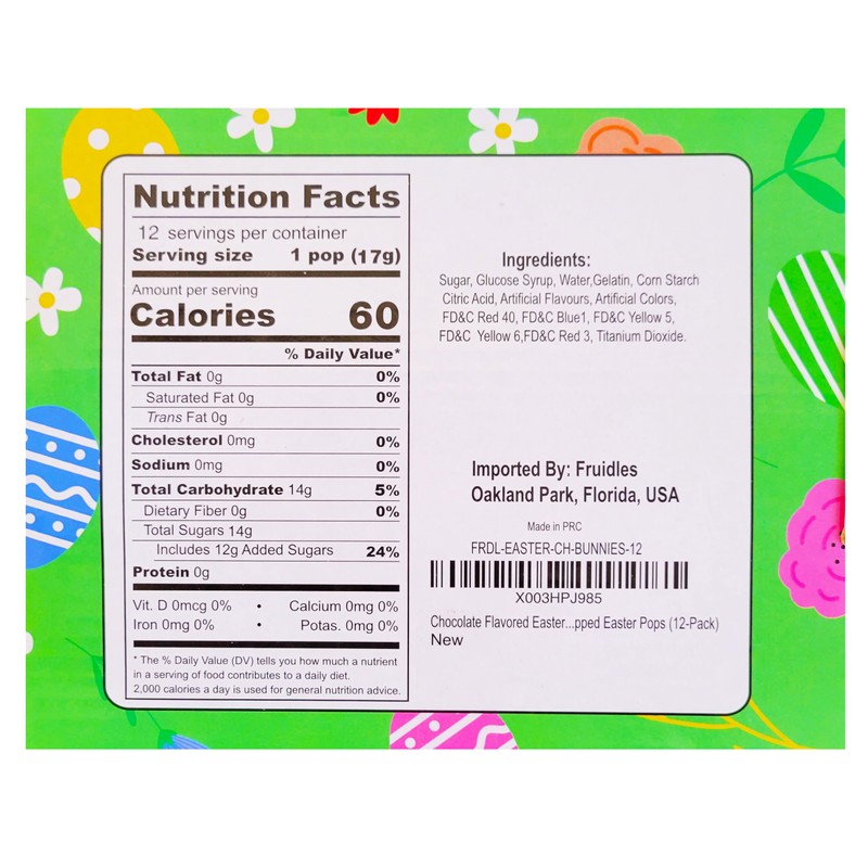 Fruidles Chocolate Flavored Easter Bunny Lollipops Suckers, Colorful Easter Eggs,