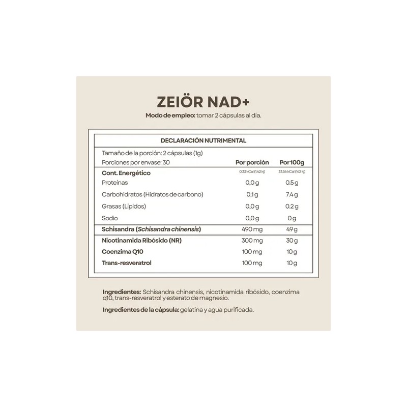Nad + Suplemento Nicotinamida Resveratrol 180 Capsulas Zeiör