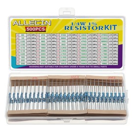 ALLECIN 50 Values 1/4W 0 Ohm-10M Ohm ±1% Tolerance Metal Film Resistor Assorted 1/4 Watt Common Fixed Resistors Assortment Kit