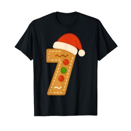 Cute Gingerbread Number 7 with Santa Hat Seventh Christmas T-Shirt