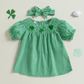 Toddler Smocked St Patricks Dress Baby Girl St Patricks Outfit Vintage Princess Dot Dresses Spring Clothes (aa-Green, 18-24 Months)
