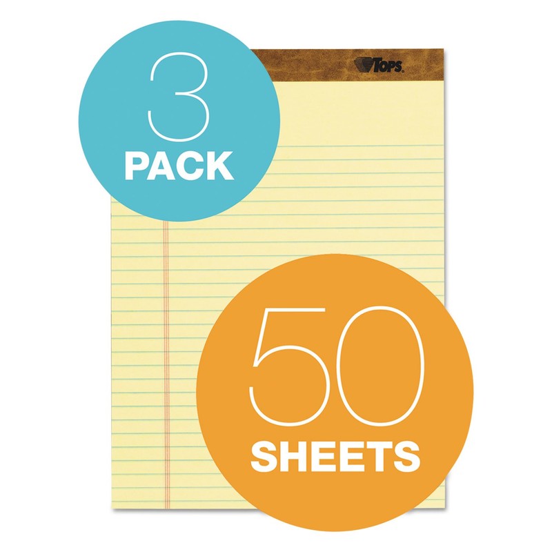 TOPS The Legal Pad Writing Pads, 8-1/2" x 11-3/4", Canary