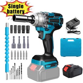 1/2 Inch Cordless Impact Wrench, Torque 258ft-lbs(350N.m), 3500 RPM, 36V Electric Brushless Power Impact Gun for Lug Nuts with 3.0Ah Battery, 1/4 inch Impact Driver, Charger & Kit Case:_（Single battery）Impact Wrench set