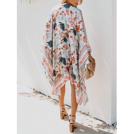 CASURESS Women's Sheer Chiffon Blouse Tops Kimono Cardigan Floral Loose Cover Ups Outwear Plus Size