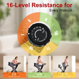 BARWING Stationary Exercise Bike for Home Workout, 5 IN 1 Foldable Indoor Cycling Bike for Seniors, 350LB Capacity, 16-Level Magnetic Resistance, Seat Backrest Adjustments (Black)