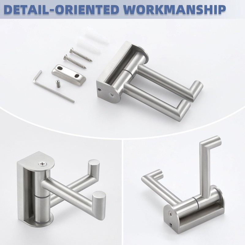 Angle Simple Swivel Towel Double Hook, Brushed Nickel Bathroom Hook