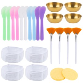 ASUNFO Esthetician Supplies Set 4 Facial Bowls 10 Mud Mask Applicators 4 Cosmetic Brushes 12 Compressed Sponges 4 Facial Headbands for Women