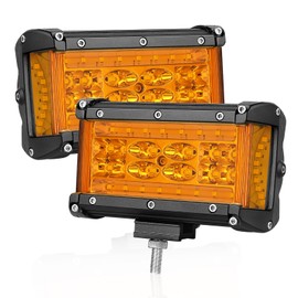 Auto Power Plus Amber LED Pod Lights Side Shooter 2pcs 120W 5 inch Light Bar Yellow Driving Fog Lights Waterproof Off Road Lights Spot Flood Combo Work Light Cube for Truck ATV UTV SUV Pickup Boat Car