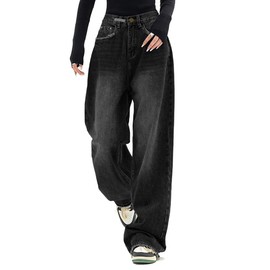 EMMIOL Women's Wide Leg Jeans Distress Adjustable Waist Denim Pants Vintage Y2K Trousers