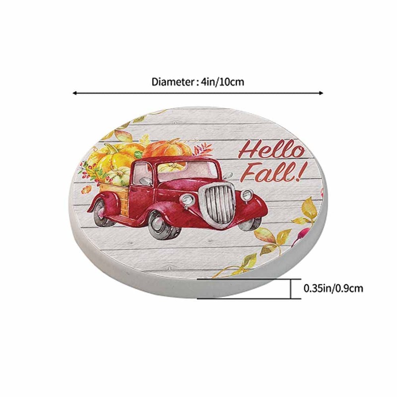 oFloral Hello Fall Coasters for Drinks Pumpkin Leaves Red Car