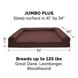 Furhaven Orthopedic Dog Bed for Large Dogs w/ Removable Bolsters & Washable Cover, For Dogs Up to 125 lbs - Quilted Sofa - Coffee, Jumbo Plus/XXL