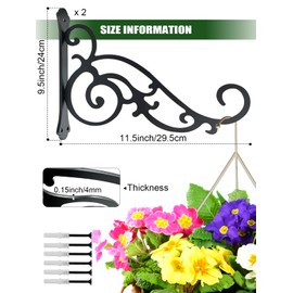 Plant Hangers Outdoor Wall Mount 12-Inch 2 Pcs，Hanging Plant Baskets Indoor, Black Metal Outdoor Plant Hangers Suitable for Flower Baskets, Wind Chimes, Plant Holder,Bird Feeder, Lantern