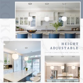 KoKo&Yukina 8 Inch Globe Pendant Lighting for Kitchen Island Mid Century Modern Hanging Light Fixture with Milky White Globe Glass Nickel Finish Hanging Ceiling Lights for Dinning Room (Bulb Incl.)