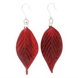 GlassOfVenice Murano Glass Red Leaf Earrings
