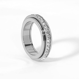 Pingyongchang Anxiety Rings Titanium Steel Spinner Fidget Band Rings for Women Ladies Cubic Zirconia Relieving Anxiety Wedding Promise Lucky Statement Rings-10