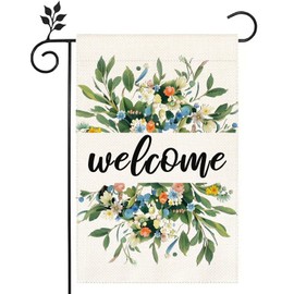 Welcome Spring Color Flowers Garden Flag 12x18 Inch Double Sided for Outside Home Small Burlap Plaid Yard Welcome Flag Decoration