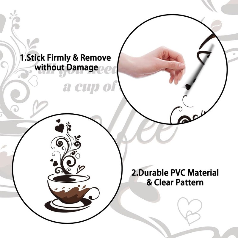GOMAKERER 2 Sheets Kitchen Wall Decals, 2 Sizes Coffee Cup
