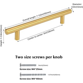 goldenwarm 10Pack Gold Handles 128mm Cupboard Handles Brushed Brass Cabient Handles Modern Gold Wardrobe Handles Gold Kitchen Handles T Bar Handles