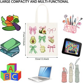 WCGXKO Avocado Gift Avocado Coquette Bow Tote Bag Avocado Lover Gift Avocado Pink Bow Shopping Bag (Avocado Bow CA)