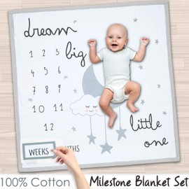 Newborn Baby Boy Girl Milestone Age Blanket Unisex Growth Mat 100% Cotton Soft Easy Care Wrap 80x80cm White