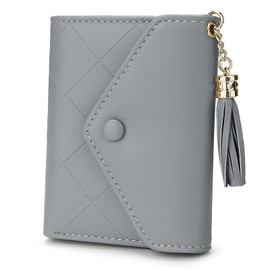 YALUXE Small Leather Wallets for Women Trifold Billfold 6 Card Holder Cash Pocket Envelope Style Checkered Tassel Detail