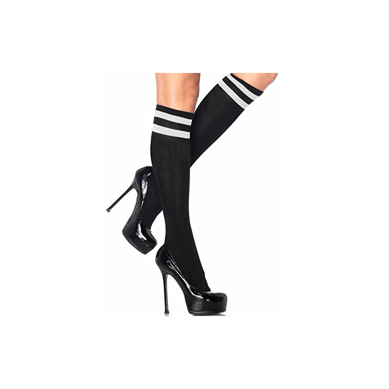 Leg Avenue Athletic Knee Highs, Black, White, One Size