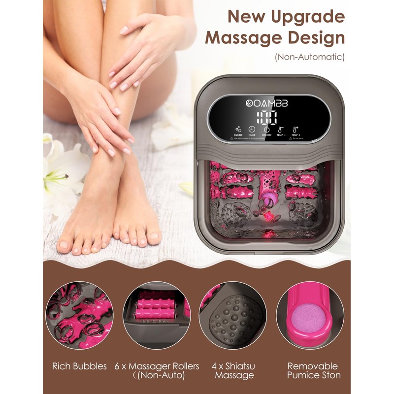 OOAMBB Collapsible Foot Spa with Heat, Bubble and Temp Control,