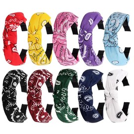 Knotted Paisley Hair Bandanas - 10 Pack Wide Turban Headbands, Vintage Boho No Slip Fashion Headbands for Women - Color: Color 1