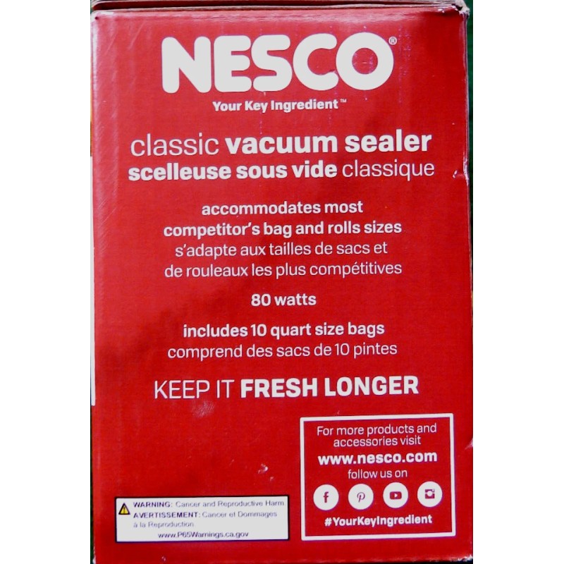 Nesco VS-C1 Classic Vacuum Sealer Food Preserve, Protect bags not