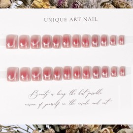 Nail Tip, Short, Medium, 24 Pieces, Nail Tip, Cat Eye, False Nails, Pink, 3D Nail Seal, Skin Color, Popular, Japanese Style, Cute, Simple, Fashionable Party, Nail Tip, Autumn, Spring, Summer, Bride,