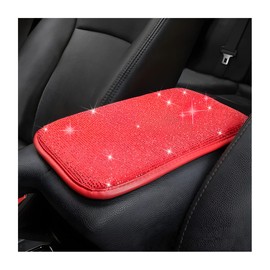 JNNJ Rhinestone Car Armrest Pad, Colourful Bling Shiny Car Armrest Box Cover Pad, Universal Fit Diamond Car Decor Accessories, for Girls (Red)