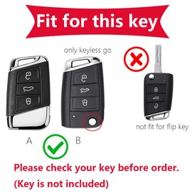 KUNIO Smart Car Key Fob Cover fit for VW Magotan Passat B8 Tiguan MK2 Jetta fit for Skoda Superb A7 Kodiaq Leather Key Fob Keychain Key Case Key Cover Key Chain 3 Buttons A Black