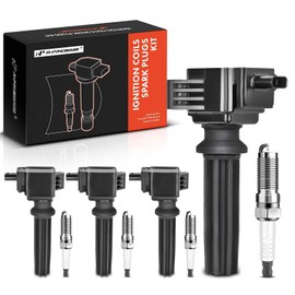 A-Premium Set of 4 Ignition Coil Pack and Iridium Spark Plugs Compatible with Ford Edge Explorer Focus Fusion Mustang Taurus & Jaguar XE XF & Lincoln MKC & Land Rover