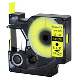 USUPERINK 20 Pack Compatible for Dymo D1 Label Tape 45018 S0720580 Refill Black on Yellow 1/2 inch x 23 feet Labeling Tape for LabelManager PnP 160 210D 260P 280 360D 420P 450D ColorPop Label Maker