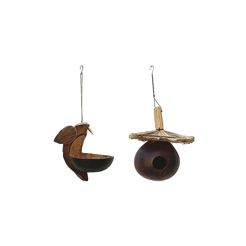 Original Bali Coconut Bird House and Feeder Decoration for Garden,