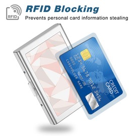 Rimilak Metal Credit Card Holder, Mini Credit Card Wallet RFID Blocking Slim Metal Hard Case for Women Men, Pink Triangle Marble
